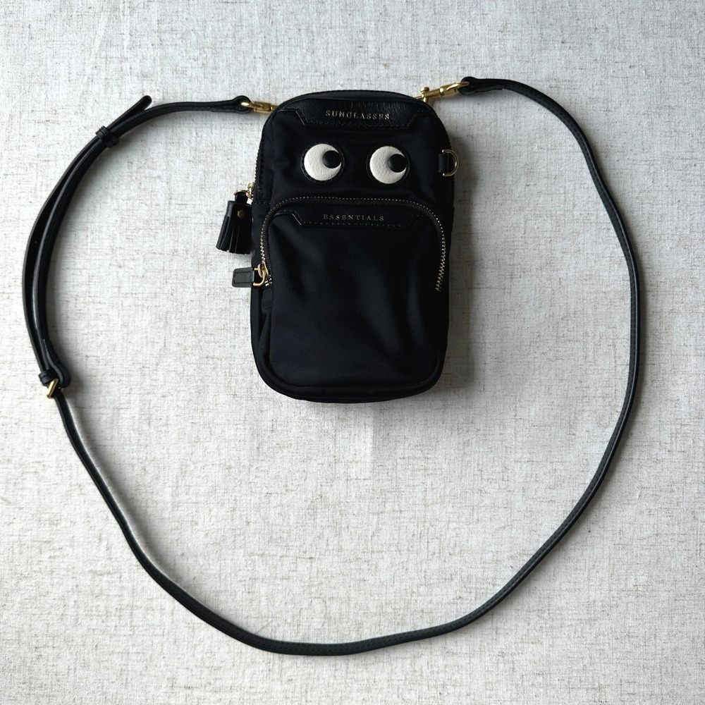 Anya Hindmarch Eyes Essentials Crossbody Pouch Black Nylon Leather Phone Bag - Picture 5 of 14
